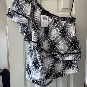 Lauren Ralph Lauren One Shoulder Plaid Ruffle Blouse